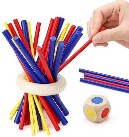 Chihutown Pick Up Sticks Original Game For Family, Pick-up Sticks Games,Balance & Fun Wooden Stick for Train Balance & Patience,Mikado Stick Games,pickup stick game (Blue,Red,Yellow)