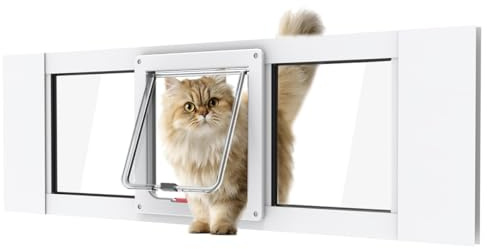 Aluminum Cat Door for Windows - Adjustable to Fit Window Width 32-36, Quick-Fit Cat Door Window Insert, Magnetic Suction Design, Perfect for Cats