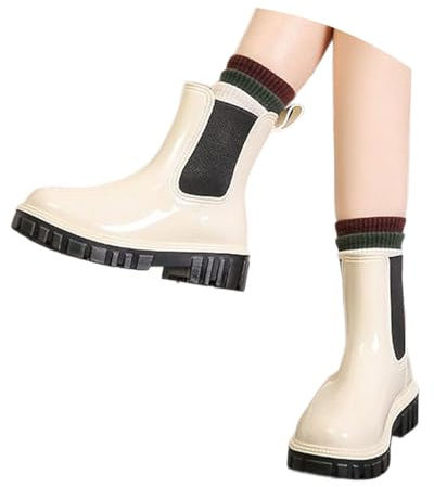 Botines 2026 para mujer, botas de agua forradas para mujer, antideslizantes, transpirables, zapatos de lluvia, cómodos, zapatos de jardín, mocasines, Blanco, 39 EU