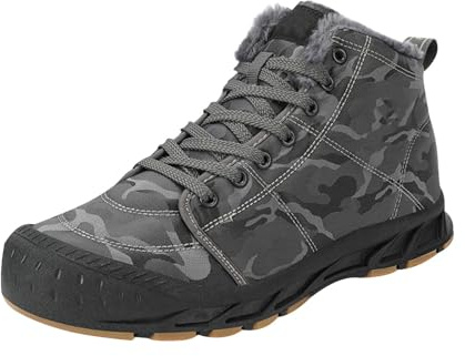 Maskjuwio Zapatos de senderismo para hombre forrados cálidos, botas cortas de invierno, botas planas con cordones, zapatos casuales negros, zapatos de trekking de felpa, zapatos térmicos para
