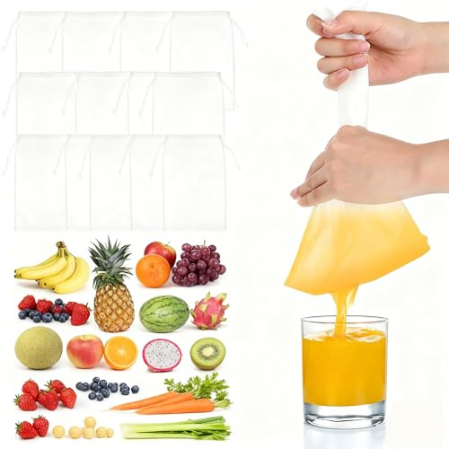 10 Piezas Bolsas de Filtro Reutilizables Malla 200 para Leche de Almendras - Bolsas para Leche de Nueces en Nylon con Cordón - Coladores de Alimentos para Escurrir Verduras y Leches Vegetales