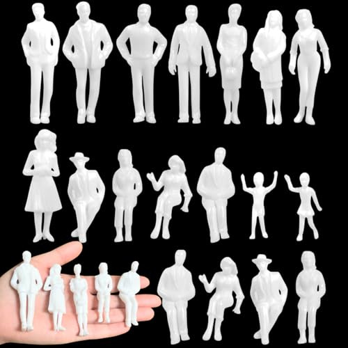 20 figuras modelo blanco sin pintar diferentes figuras de pie transeúntes carril H0 1:25, diferentes poses personas en miniatura, personaje para proyecto de planificación arquitectónica, modelo