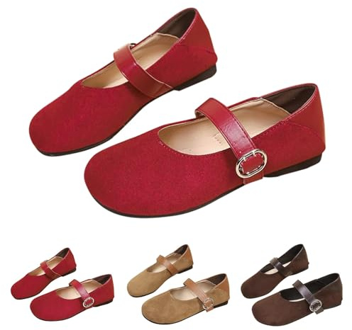 Mary Jane Halvskor för kvinnor – ballerina med remmar dansskor, platta ballerinaskor, velourläder, bollskor, lätta enkla skor, bekväma traditionella skor, vintage tofflor, elegant sandalett