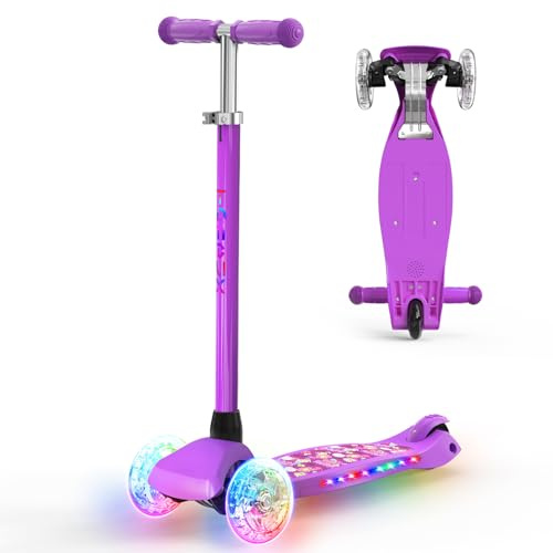 TONBUX Trotinette Enfants 3-8 ans, Trottinette pour Enfants avec Colonne, Roues et Plateau Lumineux, Plateau Métallique Renforcé, Hauteur Réglable 65–80 cm, Frein Arrière Réactif, Lean to Steer Design