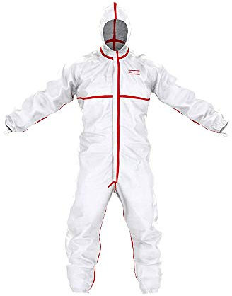 SafeComfort Einweg-Chemikalienschutzanzug Modell T | PSA Kat. III Typ 4b/5b/6b - partikeldicht und spraydicht - Infektionsschutz nach EN 14126 (XL)