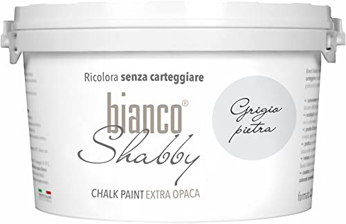 bianco Shabby® Grigio Pietra Vattenbaserad kritfärg för alla ytor och perfekt för dekorativa effekter – kritfärg extra matt (2,5 liter)