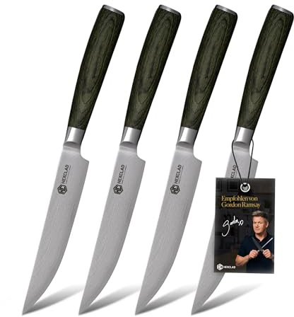 HexClad Green Steak Knife Set, 4-Pieces Damascus Stainless Steel Blades, Full Tang Construction, Pakkawood Handles
