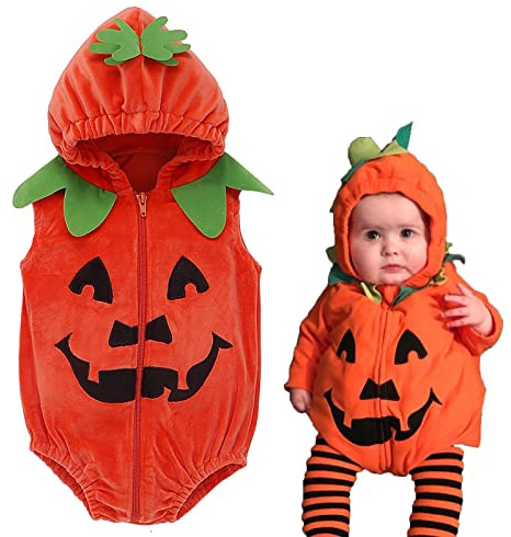 Baby Halloween Costume Pumpkin Costume Kids Newborn Outfit Jumpsuit Pumpkin Romper with Hat Shoes for Baby Girls Boys Infant Clothes Set