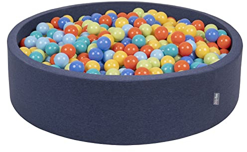 KiddyMoon Piscina di Palline 120X30cm/200 Palline Colorate Grande Tondo per Bambini, Fabbricato in EU, Blu Scuro:Verde Ch/Arancione/Turchese/Blu/Azzurro/Giallo