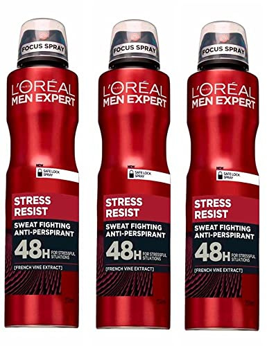L'Oreal Paris Men Expert Stress Resist Deodorant Body Spray 250ml 3 Pack