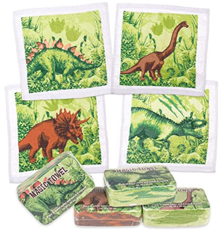 MIK funshopping Set Magischer-Waschlappen Zaubertuch Zauberhandtuch, Mitgebsel Kindergeschenk Tombola (4er Set Dinosaurier)