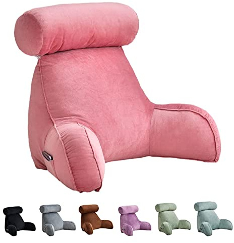 Fashionapple Soft Bed Rest Reading Pillow With Neck/Arm Support, Shredded Memory Foam Bed Rest Pillow Back Lumbar Support Cushion For Reading Watching TV Gaming (Color : Pink)