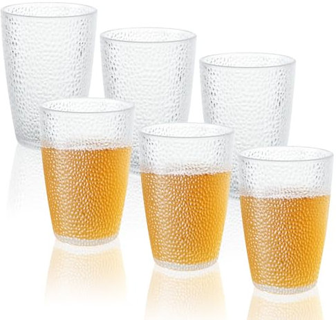 MUXHEL Lot de 6 verres de camping incassables - 350 ml - Empilables - En plastique - Pour l'extérieur, le pique-nique, le camping, les fêtes