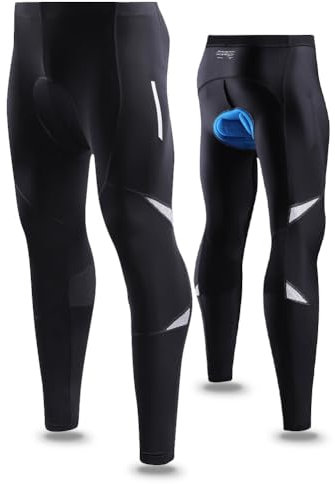 NuCamper Fahrradhose Herren Lang Radlerhose Kompression Mountainbike Radhose MTB Hose Herren mit Atmungsaktive Elastische Laserperforierte Kissen Reflektierende Streifen für Nacht Radsport Motorrad