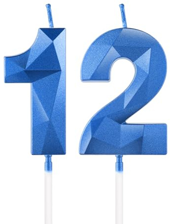 Royal Blue 12th Birthday Candles, 3D Number 12 Candle for Cake, Boy Girl 12th Birthday Decorations,Sapphire Candle Topper Blue Cake Decorations for Birthday Party Wedding Anniversary Supplies