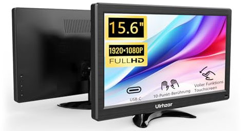 Ulrhzar 15,6 Zoll PC Touchscreen Monitor IPS-Bildschirm HDR FHD 1080P LCD Display 100% sRGB 60Hz VESA, eingebaute Lautsprecher HDMI/USB-C Portable Monitor für Laptops, PS4/5 Switch