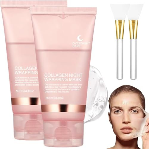 Collagen Night Wrapping Mask,Collagen Maske Gesicht Overnight,Bio Collagen Face Mask,Collagen Overnight Wrapping Peel Off Facial Mask,Hydrolyzed Collagen for Glowing Skin,Korean Skin Care (2Stück)