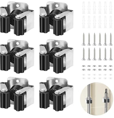 WEDAMOO 6 Stück Gerätehalter Set, Edelstahl Besenhalterung Wand mit Schrauben, Gerätehalter Gartengerätehalter Edelstahl, Wandhalterung für Wischmopp, Besen, Schaufel, Werkzeuge