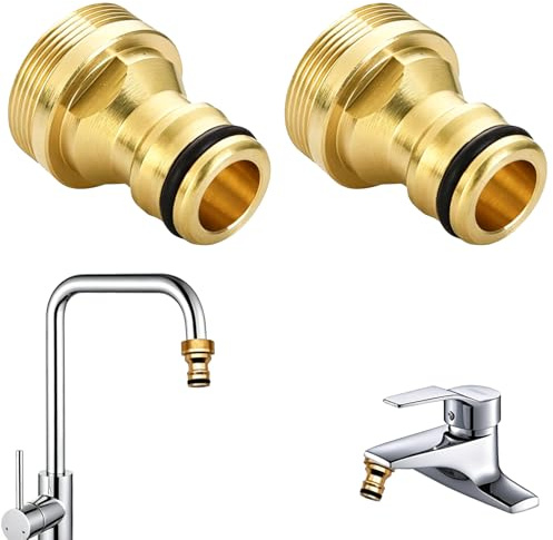 HAFRILY 2 stycken adaptrar vattenkran trädgårdsslang, slangadapter 22–24 mm slanganslutning vattenkran adapter vattenkran för trädgård snabbkoppling trädgårdsslang anslutning (2, aluminium)
