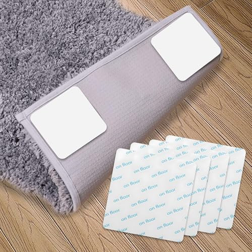 4 Pcs Washable & Reusable Rug Grippers for Laminate, Wooden, and Tile Floors – Self-Adhesive Anti-Slip Rug Underlay, Carpet Grippers & Stickers, No Damage, White Rug Grip for All Kinds of Carpets