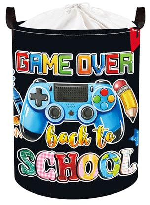 Clastyle Ceste Biancheria Gioco Cestino Giocattoli Vestiti Impermeabile per Ragazzo Ragazza Cestino Portaoggetti per Bagno Cameretta Bucato, Scuola Nera, 36x45 cm