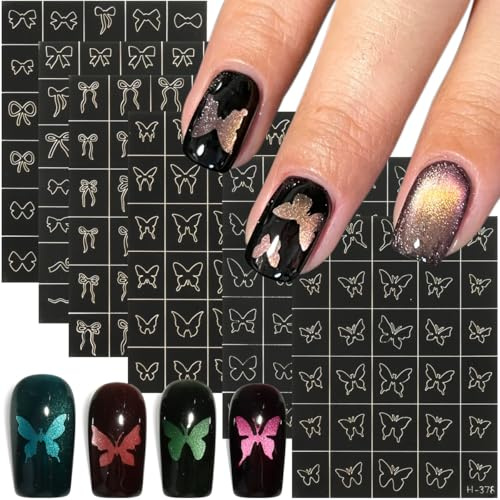 Fcozpjk Airbrush Stencils for Nails 6PCS Butterfly Bows Hollow Sticker