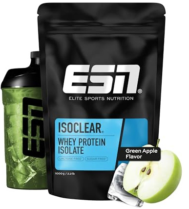 ESN ISOCLEAR Whey Isolate Protein Pulver, 1000g, Green Apple, Proteinlimo mit fruchtig leckerem Geschmack, clear Whey - made in Germany