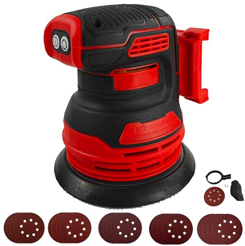 Brushless Random Orbital Sander for Milwaukee M18 18V Battery, 5 Brushelss Electric Random Palm Sander with 20pcs 125mm Sandpaper, 3-Speed Rotation 8 Hole