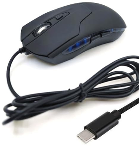 Wired USB-C Mouse,6 Buttons,Quiet Computer Mouse, 2400 D-PI Speeds,1.5 Meter/4.9ft Cable Ergonomic Type-C Mice, Blue Light, Compatible with Mac,Laptop,Desktop,Phone,Chromebook, Surface,Tablet,Gaming