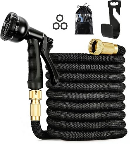 Dcceeo Manguera Jardin Extensible 30m Manguera Jardineria Flexible con Pistola Riego de 8 Funciones, Conectores de Latón de 3/4'' y 1/2'' Manguera Extensible para Jardinería, Césped, Limpieza de Auto