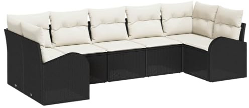 Qnhdfrt Set di 7 divani da giardino in polyrattan con comodi cuscini, moderno set lounge per terrazza e giardino, robusto gruppo di sedute con telaio in acciaio, nero e bianco