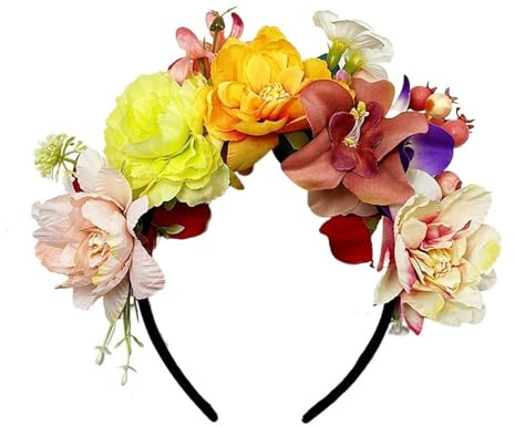Hårband med konstgjord blomsterkrans Artificiell blommig kronrosa pannband for kvinnor bröllopshårtillbehör(Color5)