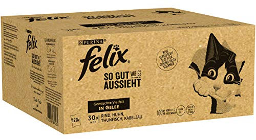 FELIX Katzennassfutter in Gelee Gemischte Vielfalt mit Kabeljau 120x 85 g