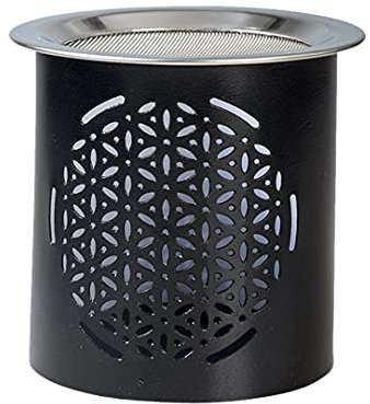 NKlaus Räucherstövchen Eisen Blüme des Lebens-Muster schwarz Höhe: 8cm für Weihrauch Kräuter 10914