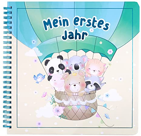 Mein erstes Jahr: Babyalbum mit Spiralbindung zum Eintragen und Selbstausfüllen für Erinnerungen an das erste Lebensjahr; Erinnerungsalbum für Neugeborene,pastell mit Tierillustrationen
