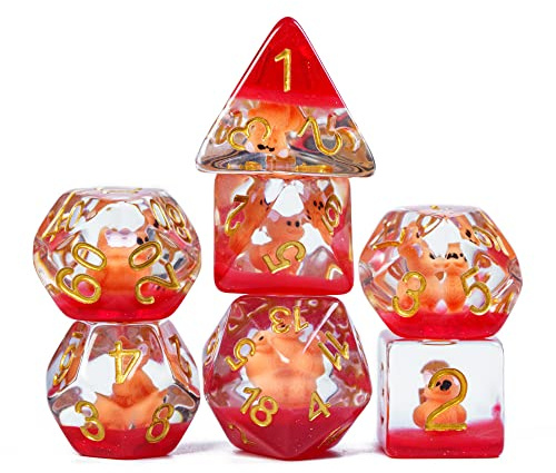 Cusdie Set med 7 tärningar, D&D-tärningar, set med polyedriska tärningar fyllda med djur, för rollspel, spelet Dungeons & Dragons, MTG Pathfinder (röd björn)