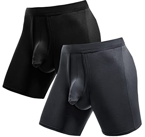 Ouruikia Boxer Homme sans étiquette sous-vêtements Anti-frottement Longue Jambe Caleçon Classique Pochette séparée, Lot de 2, Noir/Gris, L