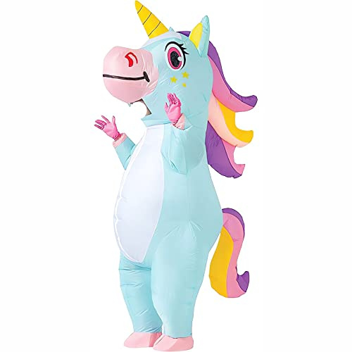 SHMIZZ Déguisement Gonflable Licorne, Costume Gonflable Magic Licorne Vêtements Gonflables Deguisement Adulte Fancy Dress Cosplay Outfit Adult (Bleu/Blanc)