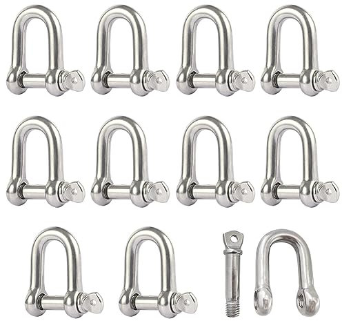 10 Piezas M6 Grilletes Acero Inoxidable 304 Shackle D Anillo de Grillete de Bloqueo Grillete Recto Grillete de Ancla Grillete de Cadena para Conexión Rápida y Grilletes Fijos