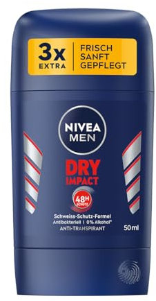 NIVEA MEN Dry Impact Deo Stick (50 ml), Anti-Transpirant für ein trockenes Hautgefühl, Deodorant mit 48h Schweiß-Schutz-Formel und 2 antibakteriellen Wirkstoffen