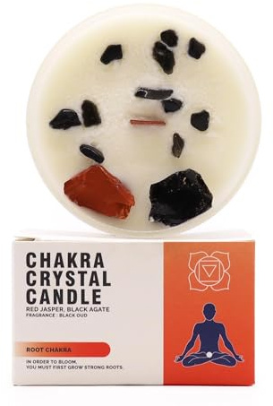 Ancient Wisdom Chakra-kristallljus – sojavax – 10 x 6 cm – 23 timmar (rotchakra)