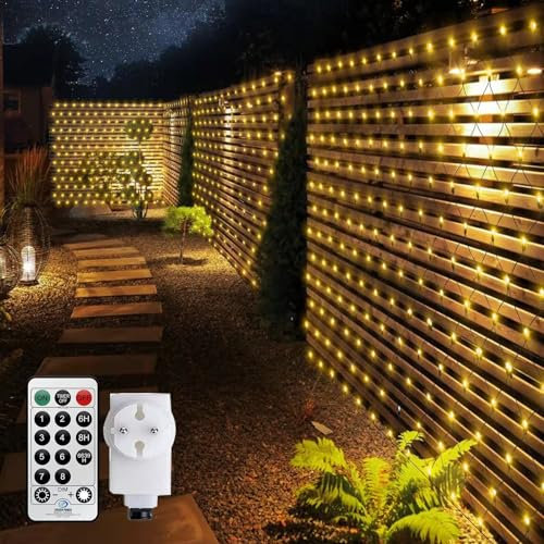 CERIAL Lichternetz Weihnachts mit Stecker,3.6X1.5M 198LED Außen Lichterkette Netz für Bushes Garten Mesh Weihnachtsbaum Lichterkette mit Fernbedienung & Timer 8 Modi(Warmweiß)