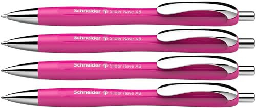 Schneider 132554 Slider Rave XB Kugelschreiber (Limitierte Sonderedition in power pink, Made in Germany) 4 Stück, Schreibfarbe: blau
