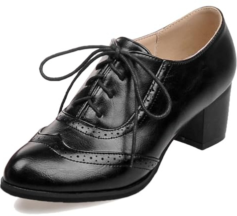 Mujer Tacón Ancho Oxford Punta Rojoonda Tacón Alto Zapatos Cordones Clásica Trabajoing Zapatos M21577Ub Negro Talla 36 EU