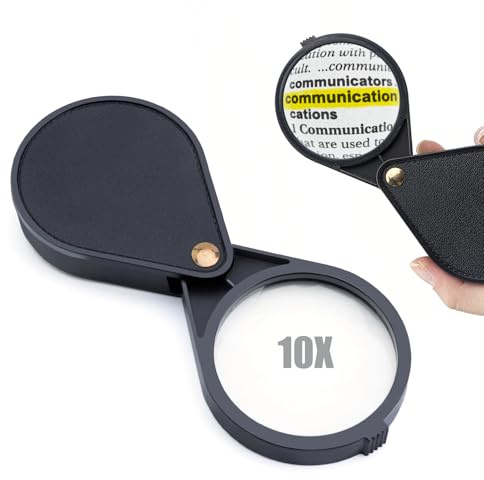 Lupa de Bolsillo, Lupa de Lectura de Funda de Cuero PU, Lupa Portátil de Anillo Ocular Geriátrico con Lente de Diámetro de 6,5cm Adecuada para Joyas Rocas Monedas Relojes y Antigüedades