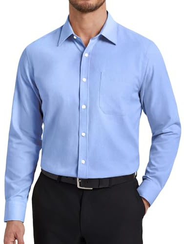 HISDERN Camisas de Vestir para Hombre Manga Larga Formal Camisa de Algodón con Bolsillo Botones Regular Fit para Boda Negocios Fiesta S-4XL