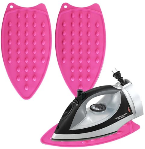 GOCUODE 2 Pezzi Pad in Ferro Resistente al Calore,Poggia Ferro in Silicone,Tappetino per Ferro da Stiro con Foro per Appendere,per L'isolamento Termico e la Prevenzione delle Scottature (Rosa)