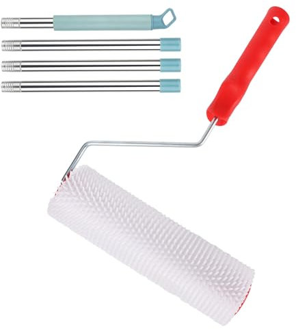 bssmmai Rouleau à pointes de 230 mm avec tige de 1,3 m de long, rouleau à pointes auto-nivelant avec brosse à dents de 15 mm, rouleau d'aération de sol auto-nivelant (22,9 cm, dents 1,9 cm)
