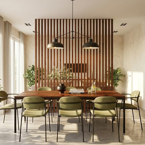 Set da 6 Listelli Decorativi per Muro, Soffitto, Divisori, da 4,5x6x300 cm, color Teak, Personalizzabile, Nuovo Sistema di Fissaggio Tension-PRO