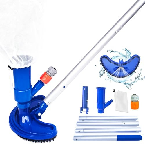 Aspiratore per Piscina Teste di Aspirazione per Piscina con Asta 1.5M Telescopica Kit di Strumenti di Pulizia in Alluminio Staccabili per Vasca Idromassaggio, Fontana, Piscina, Acquario, Spa, Stagno
